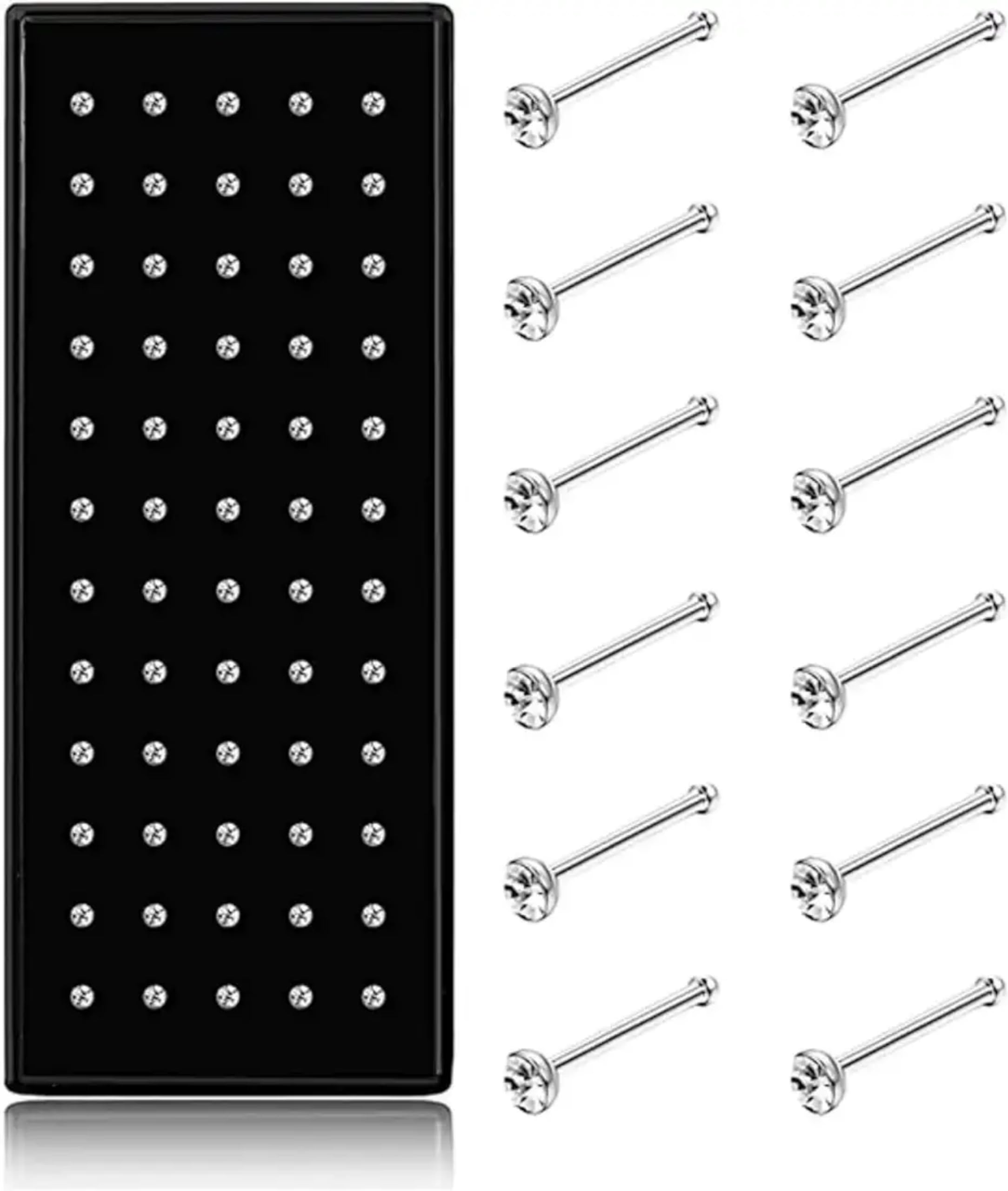 biipretty 40pcs Stainless Steel Nose Studs, Hypoallergenic Body Piercing Jewelry for Women Men, 1.5/2/2.5mm Silver Crystal Size of Nose Rings, Ideal Gift with Cute Pack-picture-31