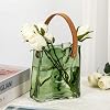 Florero de vidrio con forma de bolso para flores, verde, para centros de mesa, florero bolso de vidrio con asa de cuero, floreros pequeños tipo cartera para decoración, pecera decorativa para hogar y bodas 7