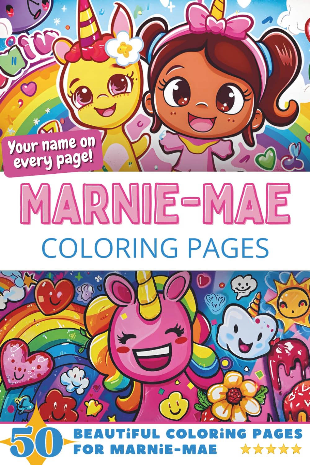 Marnie-Mae Coloring Pages: Wow-Effect! Your name on every page - Marnie-Mae coloring book - 6x9" - 50x Marnie-Mae coloring page - Fantastic Gift