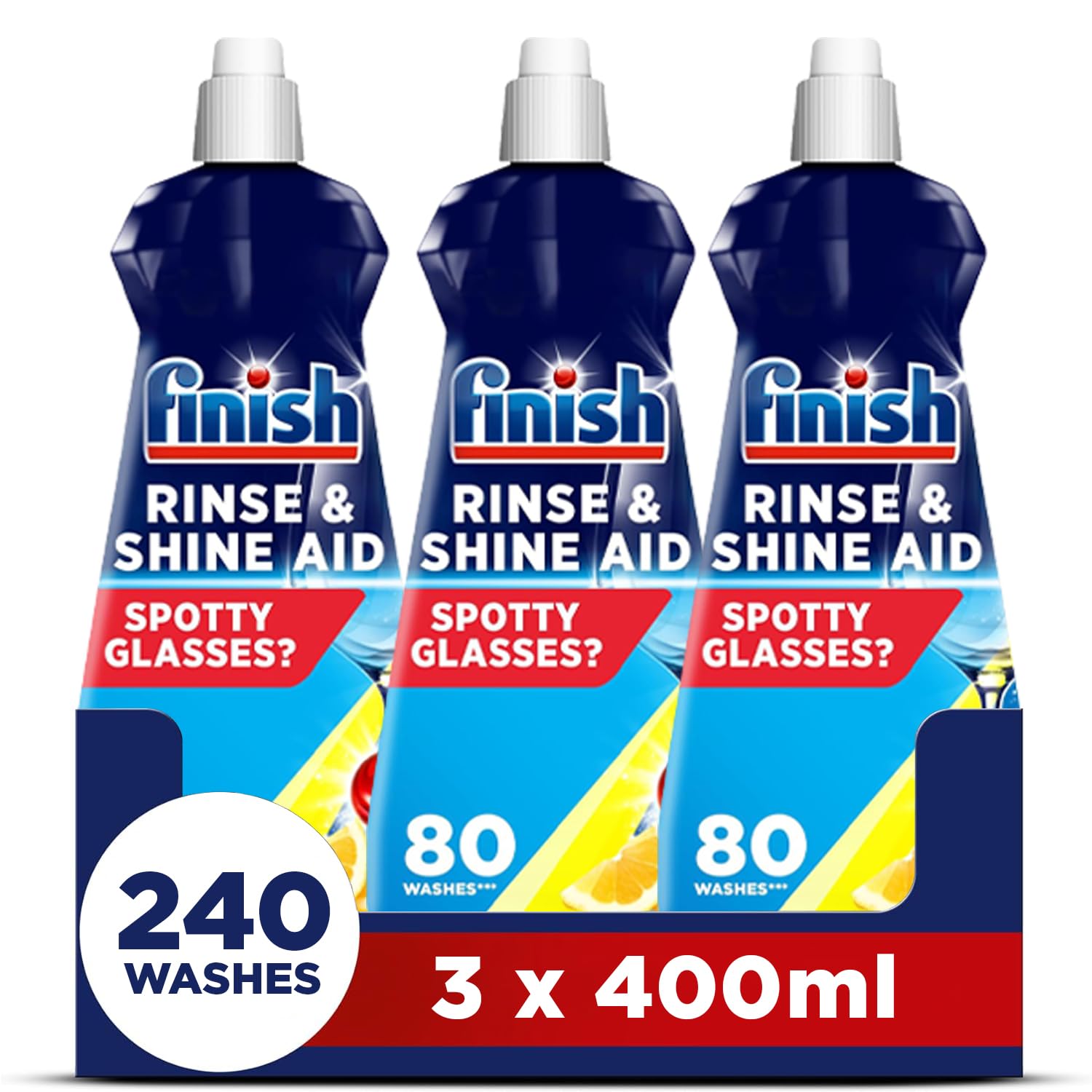 Finish, Dishwasher Rinse Aid, Lemon Rinse & Shine Cleaner, 400ml, Ultimate Clean & Diamond Shine, Glass Protection, Spot Prevention, Better Drying vs Finish Detergent Alone — view 12