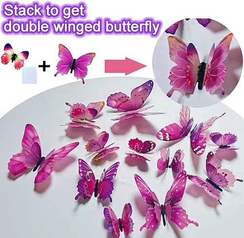 Miniatura 2 de Ewong Calcomanías de pared de mariposas, 24 unidades, decoración de habitación, arte de pared de mariposas 3D, decoración del hogar, dormitorio de