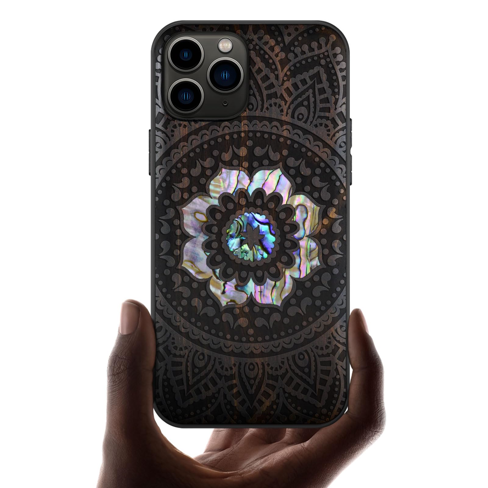 Carveit Designer Wooden Protective Case for iPhone 11 Pro Max Cover [Wood Engraving & Shell Inlay] Compatible with 11 Pro Max Case (Mandala