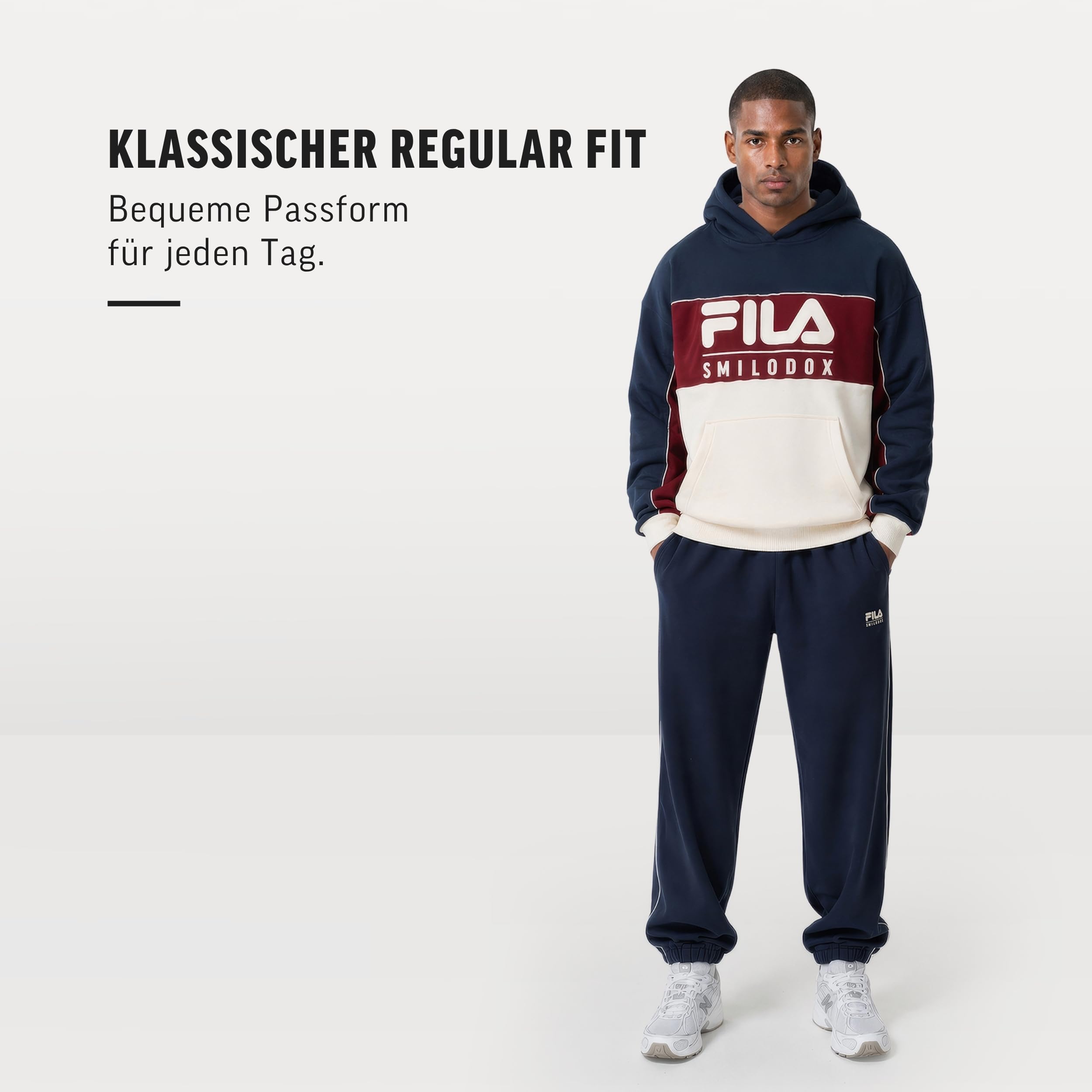 SMILODOX x FILA Jogginghose Herren Iseo, Regular Fit Trainingshose, aus Baumwolle, Sport Jogger mit Tunnelzug, schmale Seitenstreifen, Freizeit & Fitness Sweatpants, für Gym & Streetwear