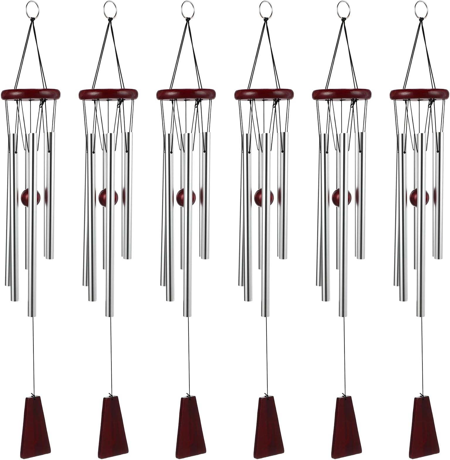 Yahenda 6 Pieces Rustic Wind Chimes 28 Inch Deep Tone Wind Chimes with 6 Aluminum Tubes Memorial Outdoors Soothing Melody for Farmhouse Garden Patio Home Decor (Silver)