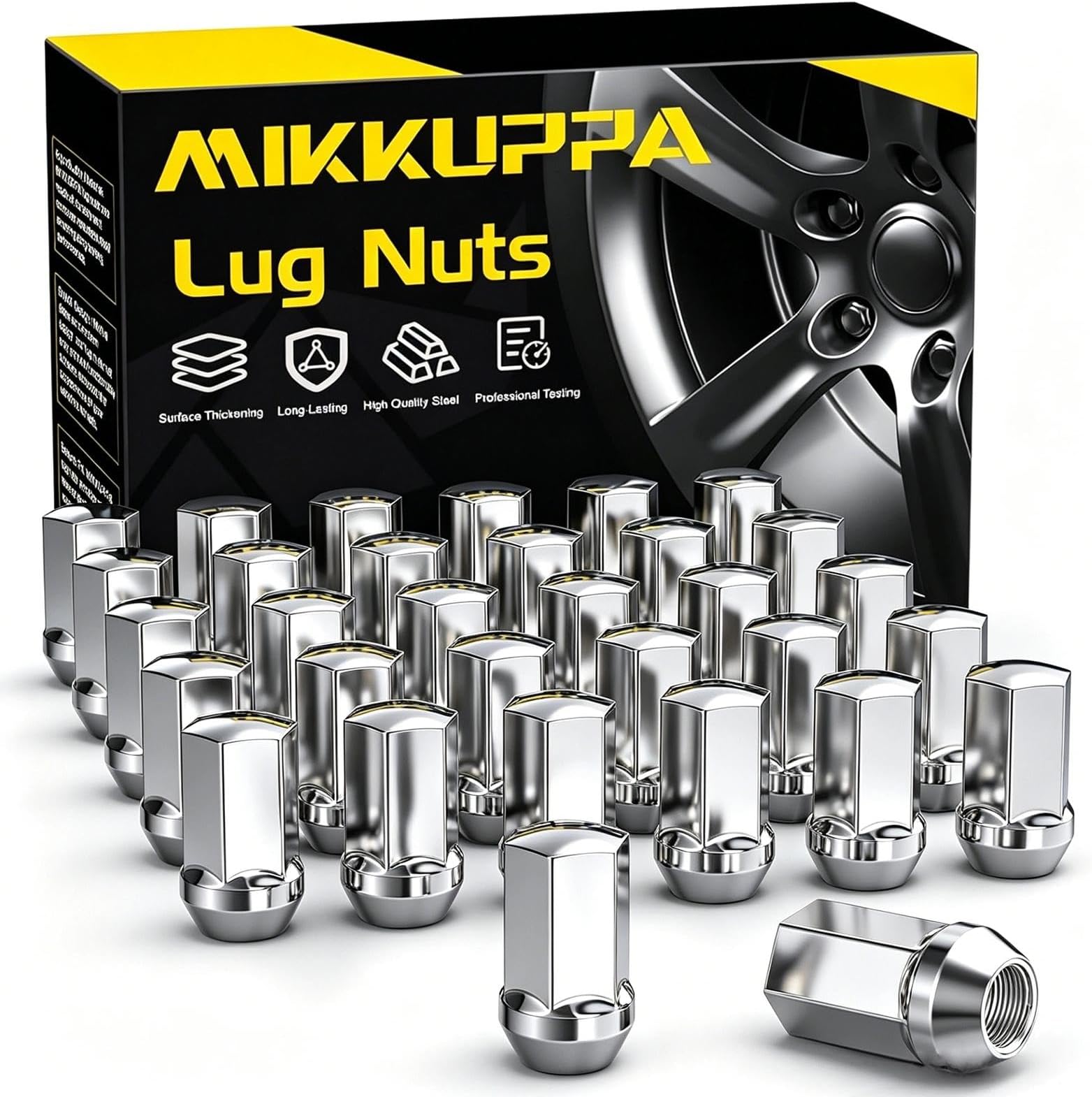 MIKKUPPA M14x1.5 Lug Nuts, Chrome 32PCS Closed End One-Piece Tire Lug Nuts