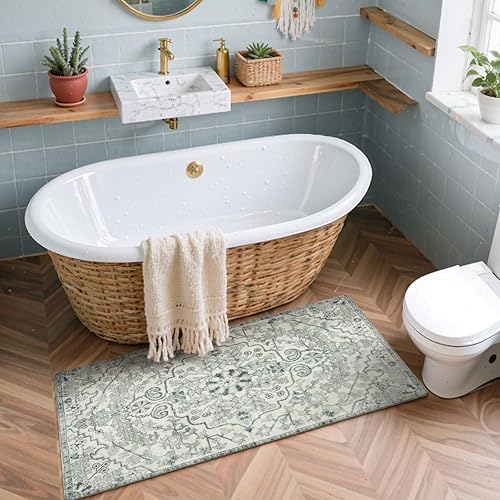 Miniatura 377 de Lahome Alfombra bohemia con medallón floral de 3 x 5 pies, suave, impresa, para baño, cocina, entrada, vestíbulo, vintage, antideslizante, lavable
