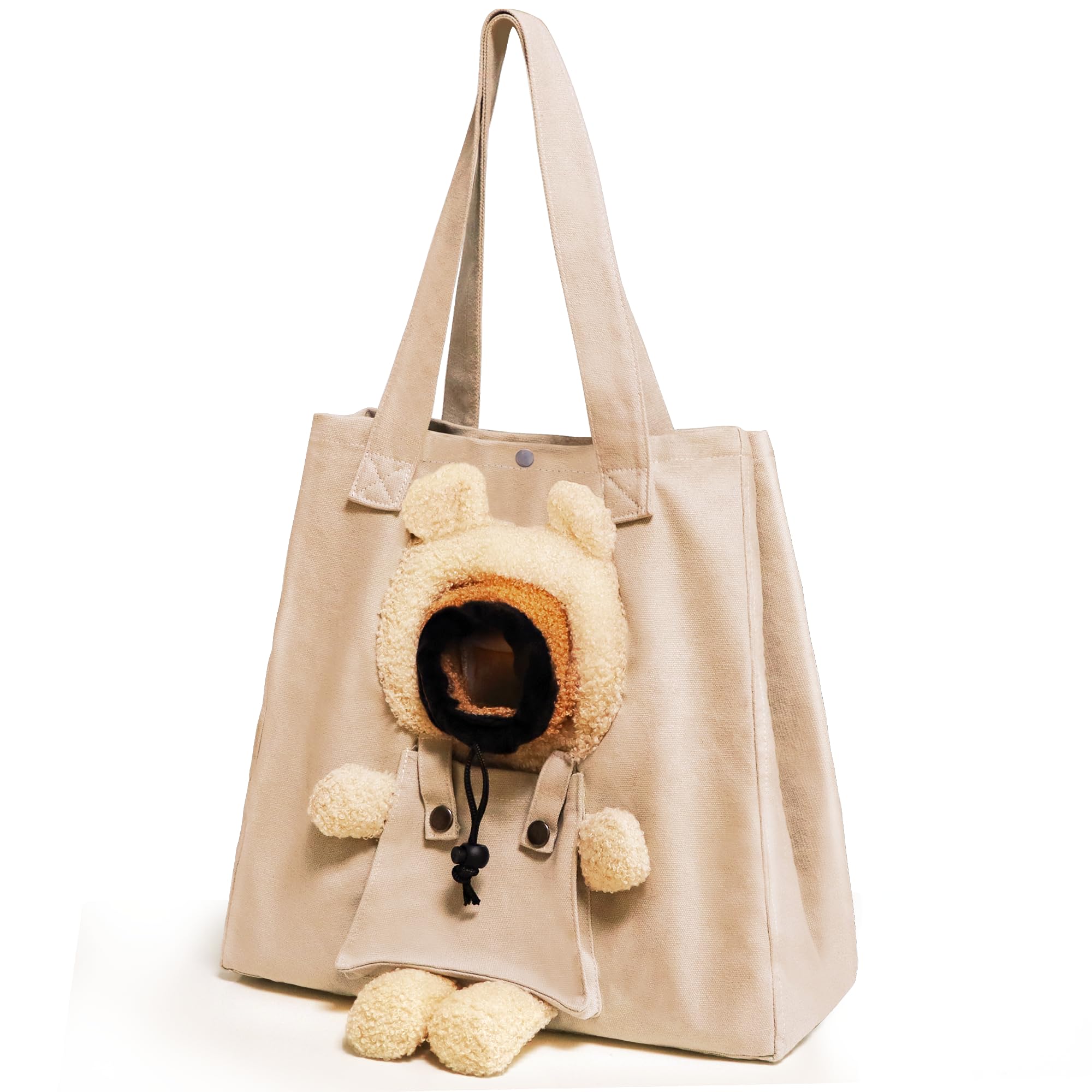 Photo 1 of Pet Canvas Shoulder Carrying Bag, Cute Khaki Bear Shaped Cat Carrier, M Size Portable Kitten & Puppy Tote, Comfort Carriers for Small Dogs, Cats, and Pets, Handbag for Outdoor, Shopping, and Camping