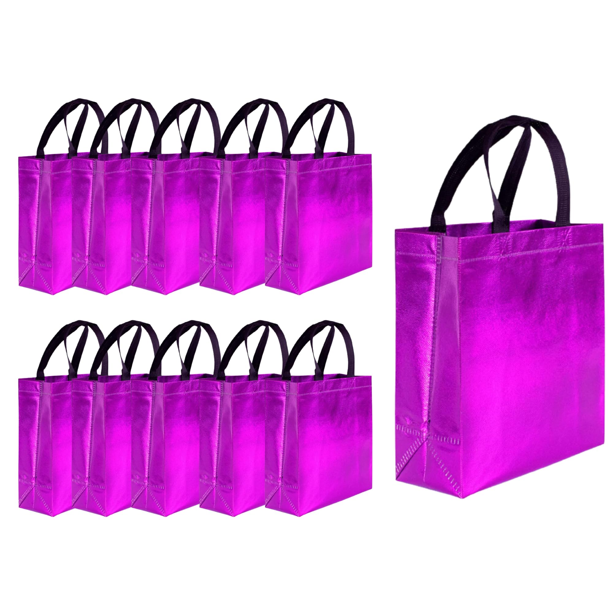 Evafly Gift Bag Medium Size Pack of 10 : L13 x W12 x D4 inch|Resuable Non-Woven Shiny Metallic Laminated|Haldi Return Gifts, Jute Bags for Return Gift,Return Gift For Birthday - Pink