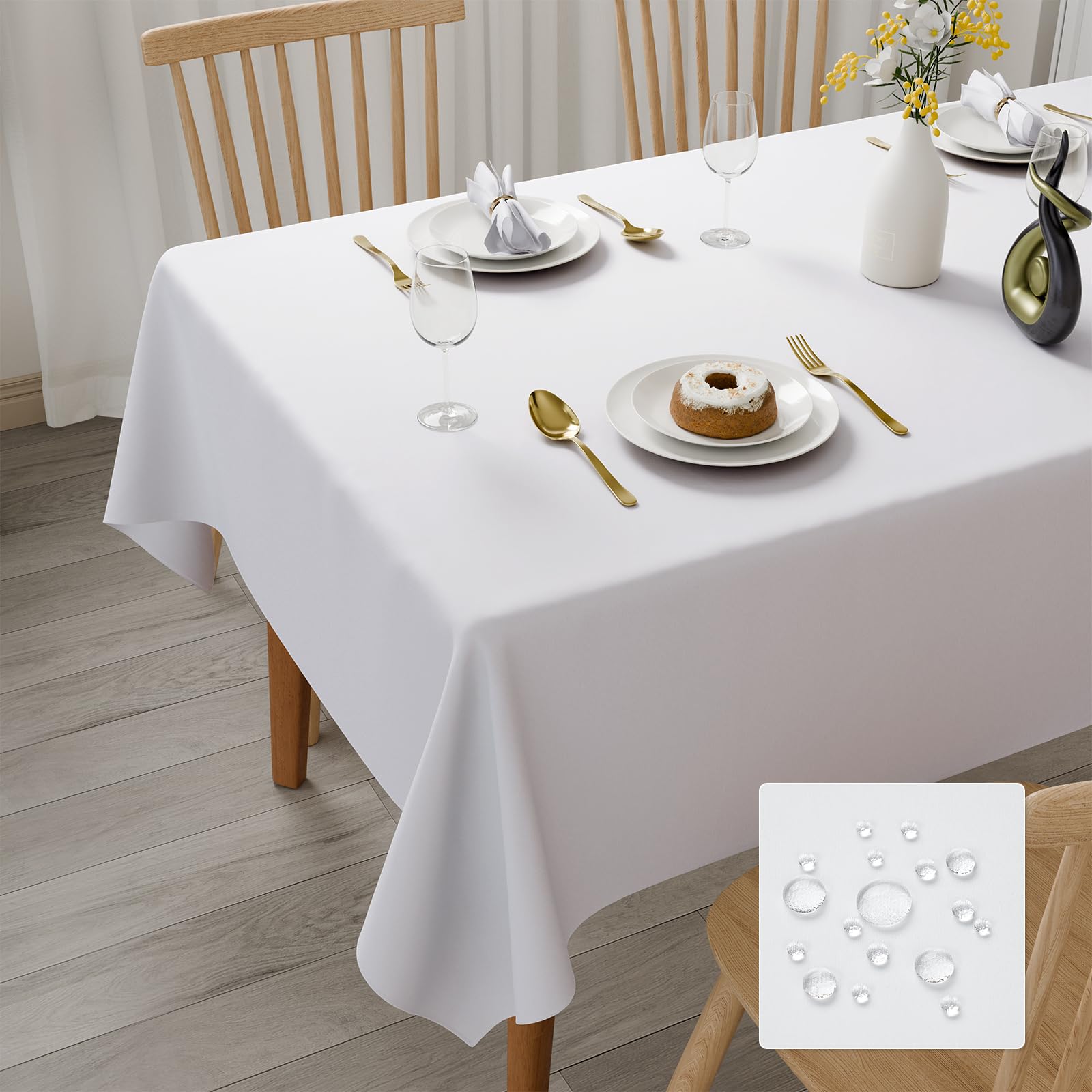 Nappe Rectangulaire Blanche Tissu Lavable et Imperméable