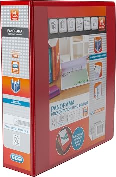 Elba A4 2 O-Ring Lever Arch File, 56mm capacity, 90mm spine, Presentation Folder with Customisable Cover, Portrait, Red (Single)