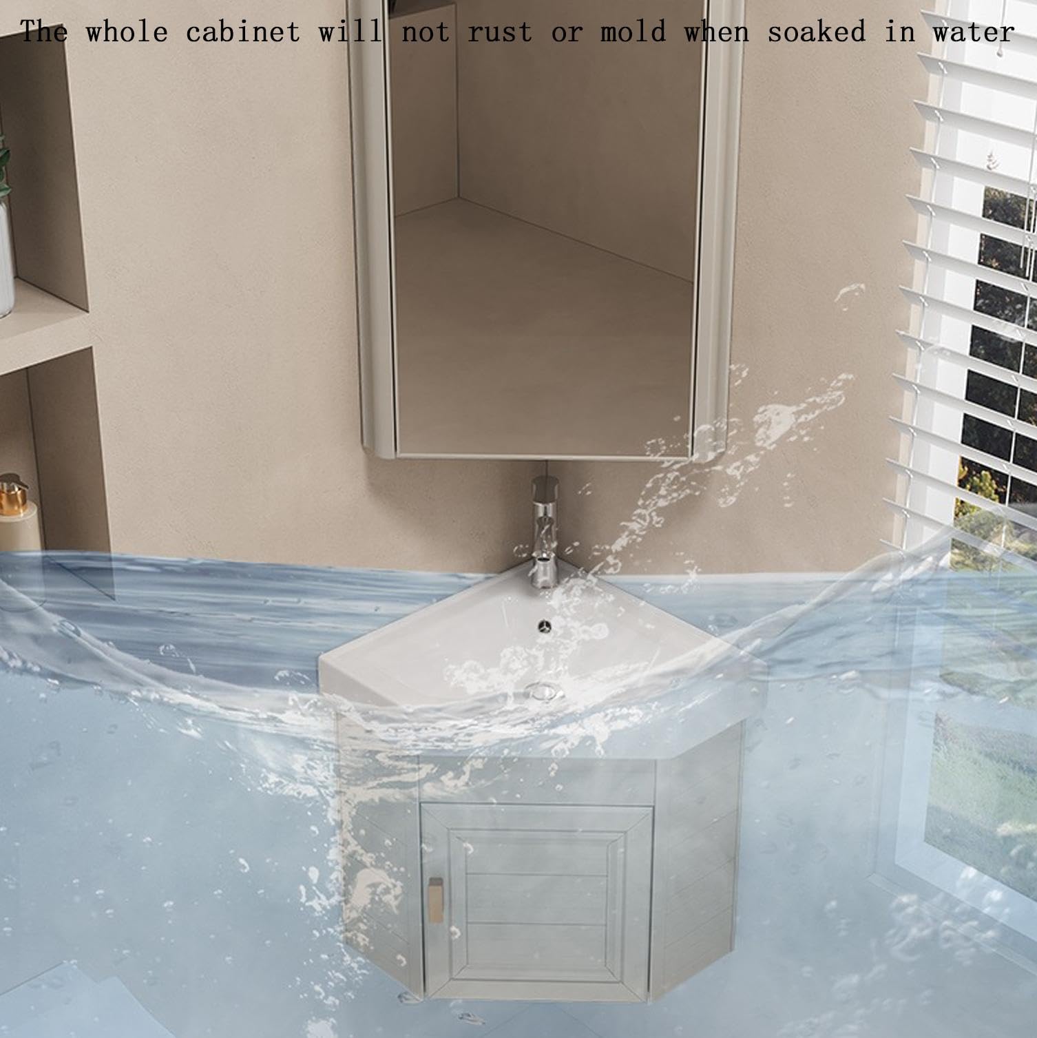 Badezimmerwaschbecken mit Waschtisch, weißer Keramikwaschtisch, Aufbewahrungsschrank mit Waschbecken, 38/43cm Arbeitsplattenwaschtisch, Eckwaschbecken, verwendet für Bad und WC,C-43 * 43CM
