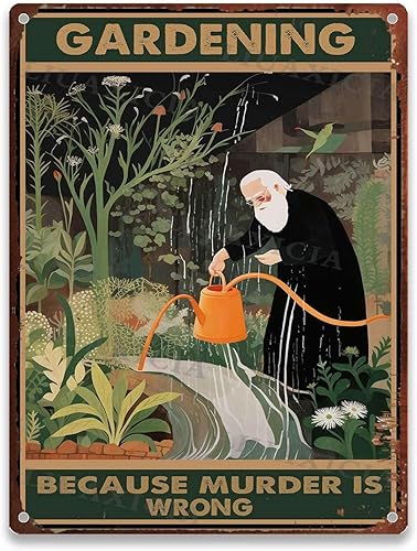 Miniatura 9 de Letrero de hojalata retro Jardinería porque el asesinato es incorrecto para el hogar, cafetería, pub, bar, tienda, 8.00 x 12.00 pulgadas Picture 1