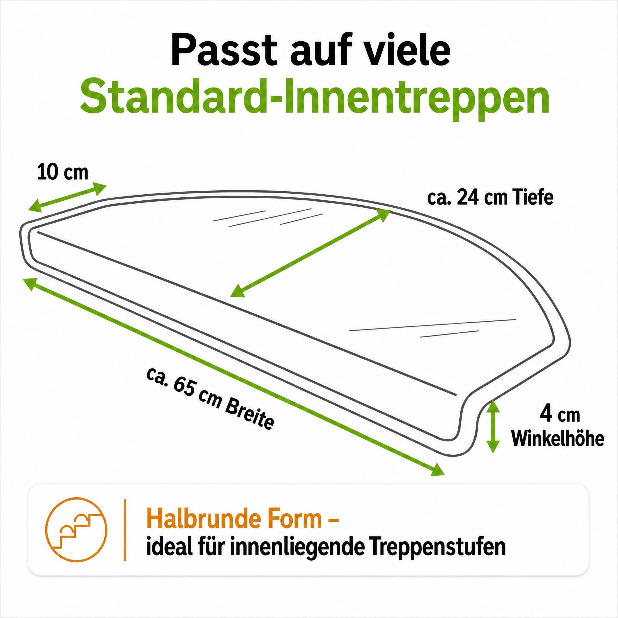 Kettelservice-Metzker Stufenmatten Treppe Rambo, 15er Set, halbrund, Beige, ca. 65 x 24 x 4 cm, Flor 6 mm, Trittschall ~20 dB, Polypropylen, PVC-Winkel, gekettelte Kanten