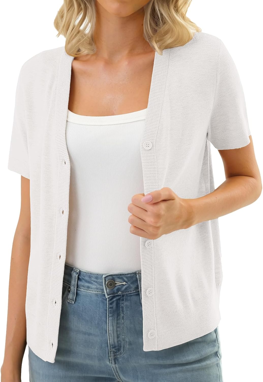 GKBK Short Sleeve Cardigan Sweaters for Women Wool Blend Lightweight Summer Dressy Shrugs Outfits 2026 Spring Fall Clothes