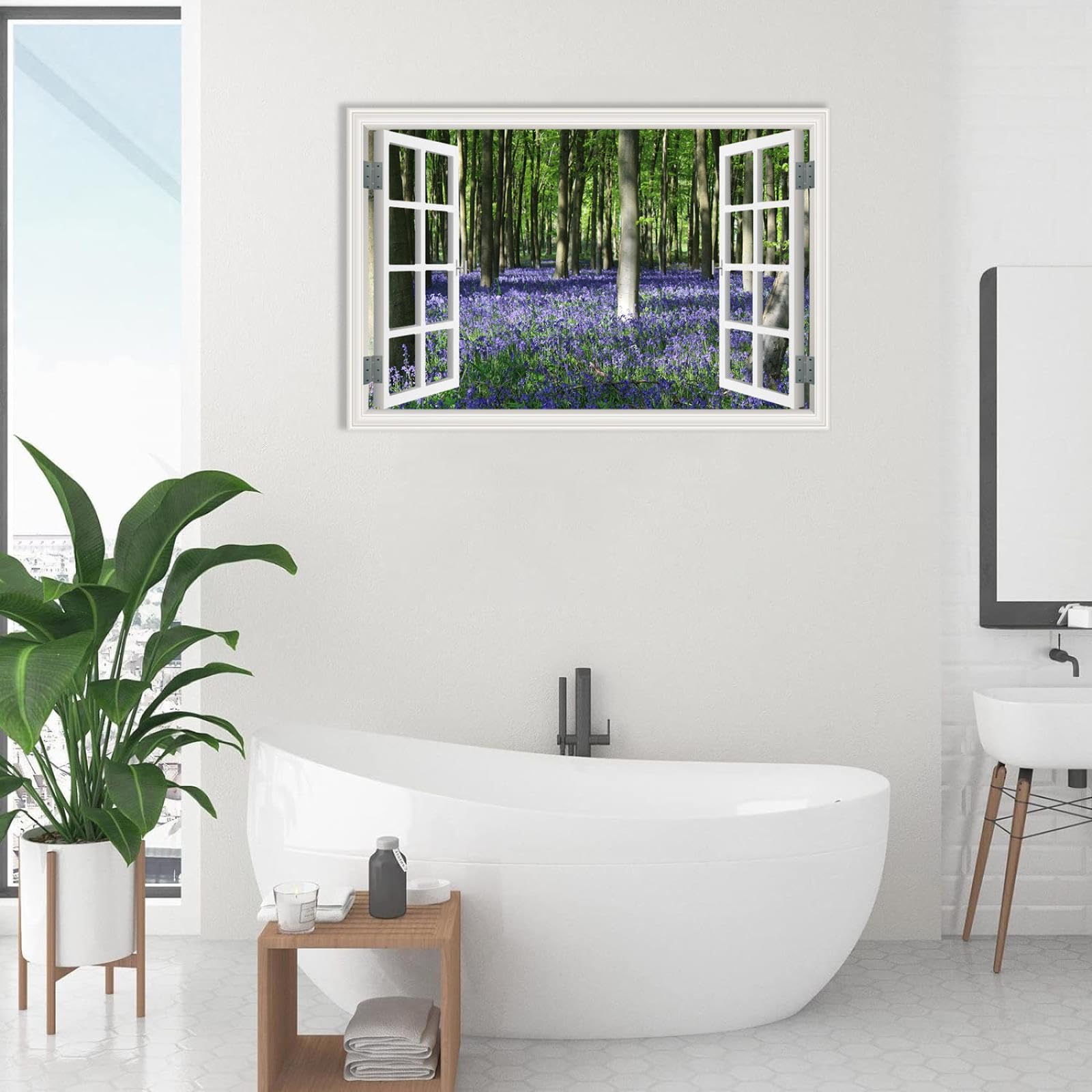Hau3sh3a Canvas estampado de arte de arte de la pared Vista de flores moradas Hyacinth Forest Nature Wilderness Photography Rellebalm Ultra para sala de estar 105x70cm(41x28in) Enmarcado