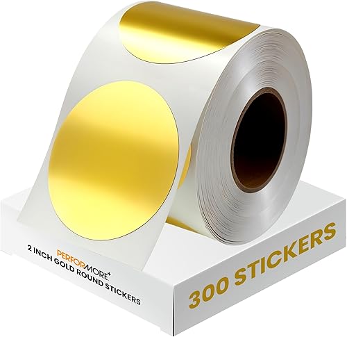 Calcomanías metálicas redondas doradas de 2 pulgadas, etiquetas de puntos de color 300 por rollo, autoadhesivas por Toucan Craft Supplies