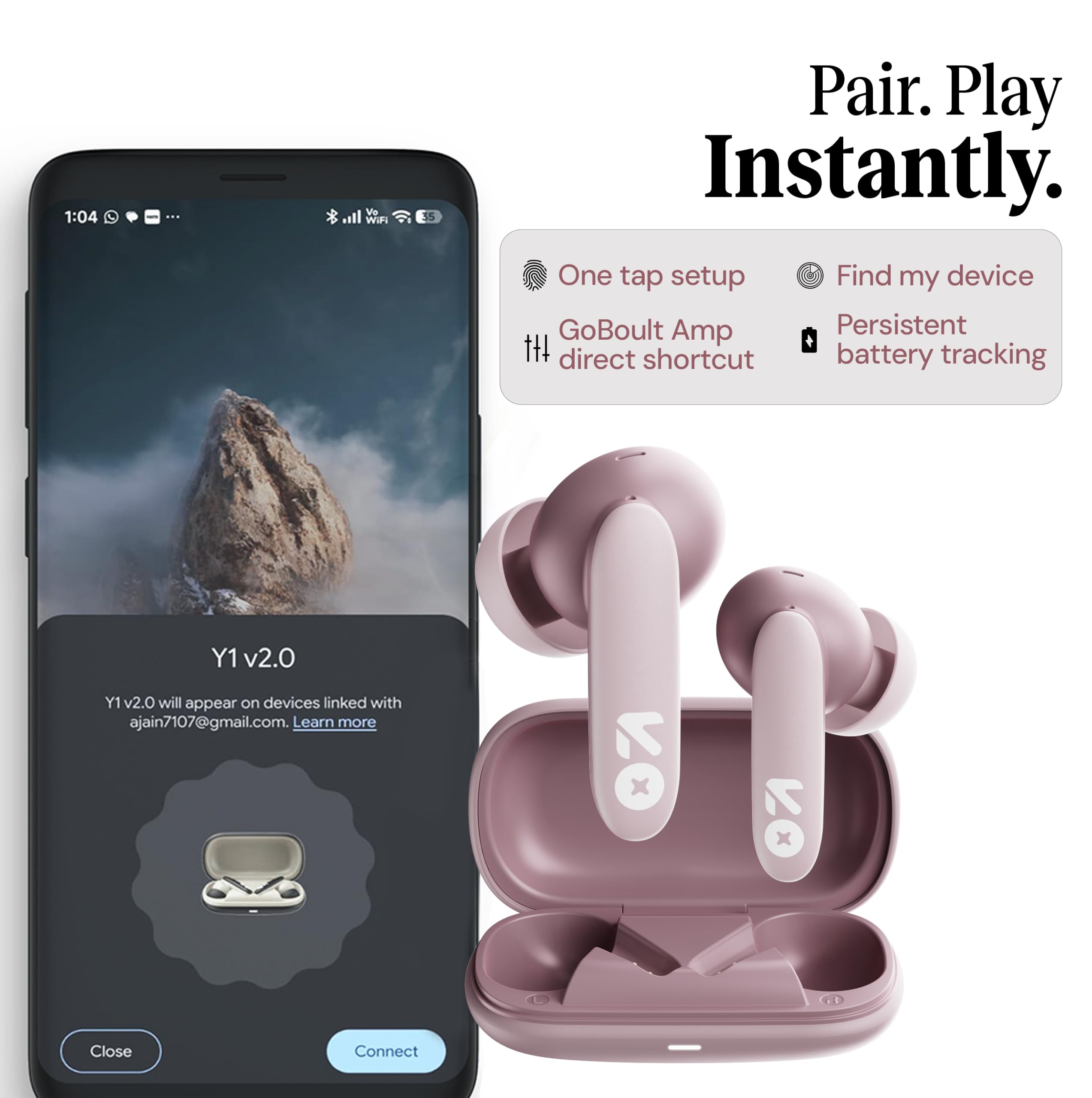 GOBOULT Y1 v2.0 Ear Buds Wireless with 60H Playtime, Zen Quad Mic ENC, 45ms Low Latency, Touch Contorl, Dual Device Pairing, Bluetooth 6.0, 13mm Driver Earbud TWS Wireless Earphone (Electric Pink) — Amazon image 4