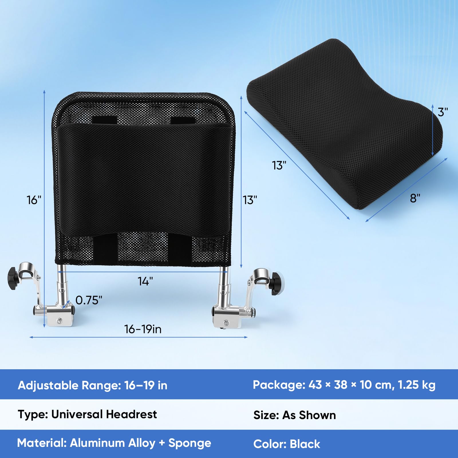 Appui-Tête Pour Fauteuil Roulant, Accessoire Universel Fauteuil Roulant Réglable Avec Soutien De La Nuque Et Dossier Coussin En Forme De U Respirant Et Stable Angle Et Hauteur Réglables De 90° à 45°