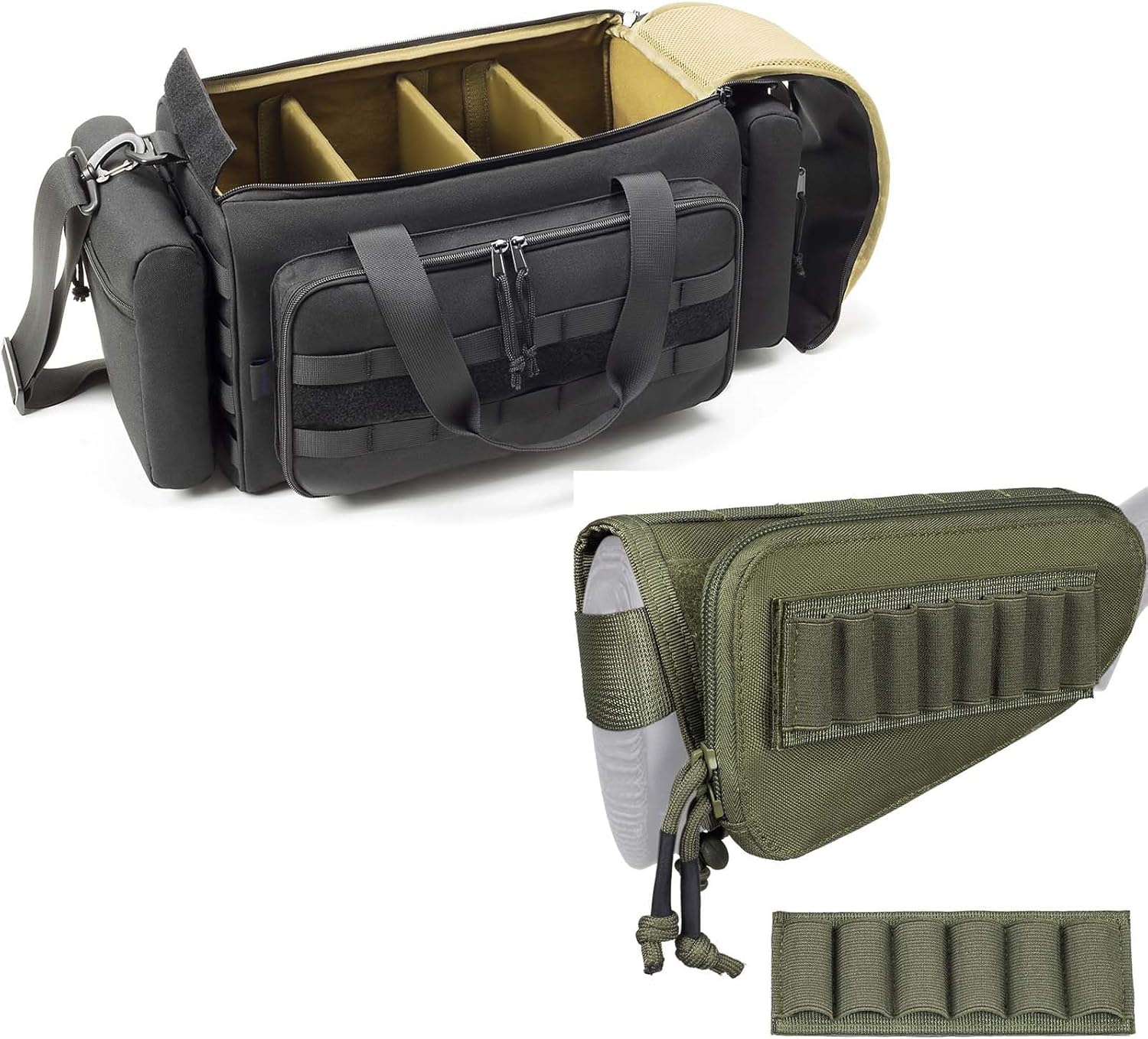 Capricorn Range Bag for Handgun Ammo Shooting, L/XL Gun Case Carry 5+ Pistols & Sagi Shotgun Shell Holder Cheek Rest Left Right Handed for 12GA 16GA 20GA 30-06 410 7.62 30-30 .308 .45-70