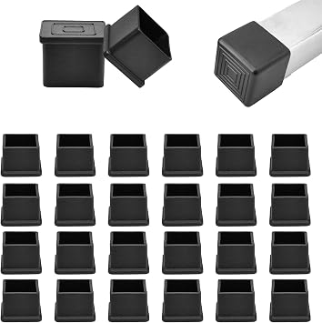 EASYEAH 3/4" 19mm Square Chair Leg Floor Protectors, Black Rubber Chair Leg Caps, Non-Slip Patio Furniture Feet Cap, PVC Chair Feet Covers for Hardwood Floors, Tables & Patio Furniture, 24pcs