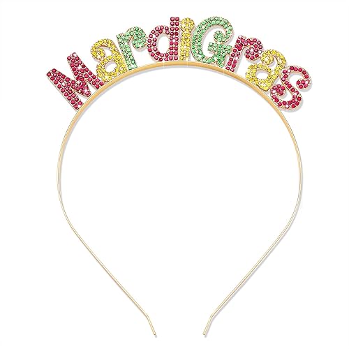 NVENF Diadema de Mardi Gras con diamantes de imitación de flor de lis, máscara de letras de carnaval, aro para el cabello, accesorio para el cabello