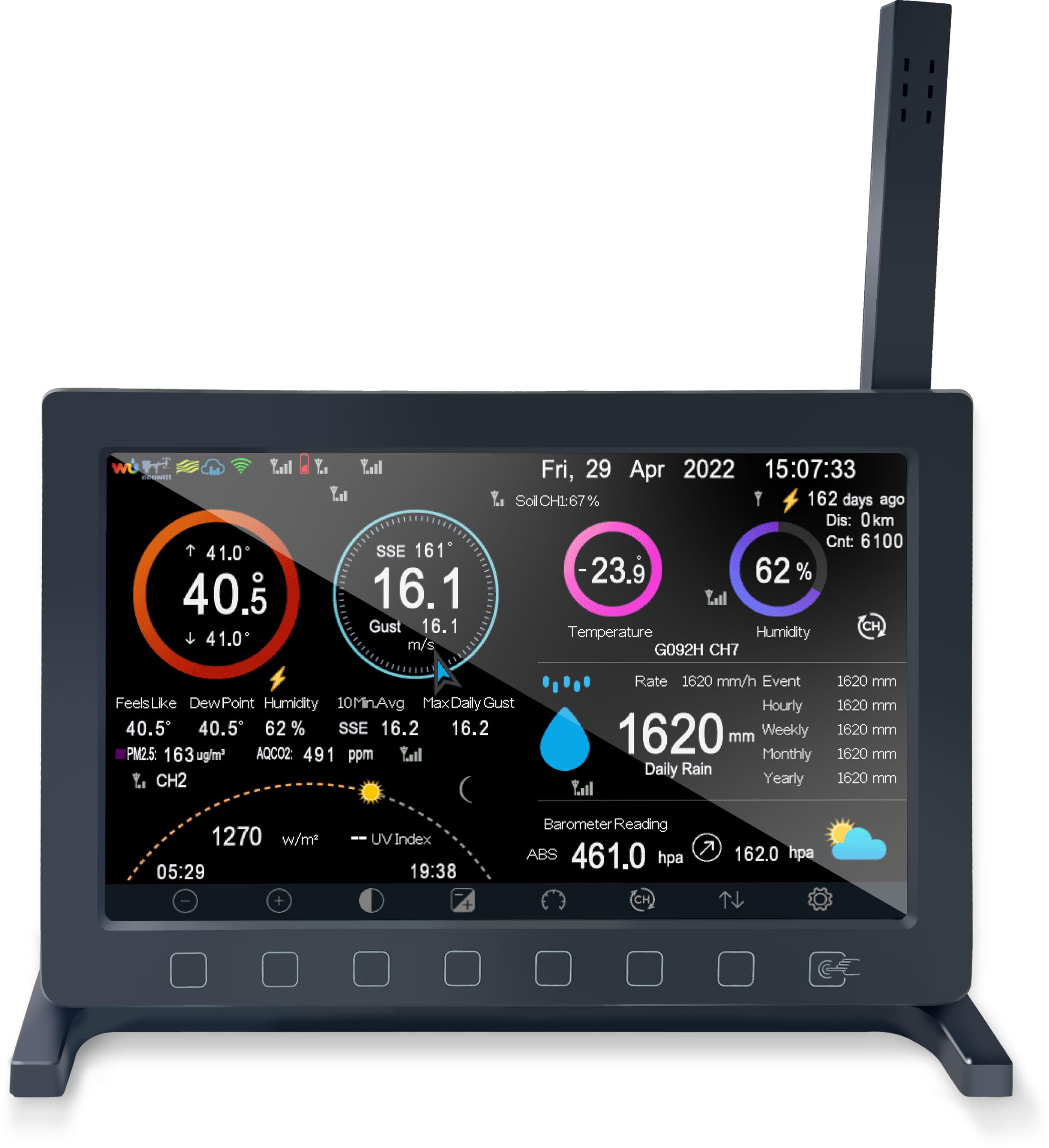 ECOWITT Wittboy Wetterstation HP2564, 7-in-1-Funkwetterstation mit Außensensoren, 7-TFT-Farb-Touchscreen-Innenkonsole, Empfang der Wettervorhersage für den Hausgarten, 868 MHz - 4