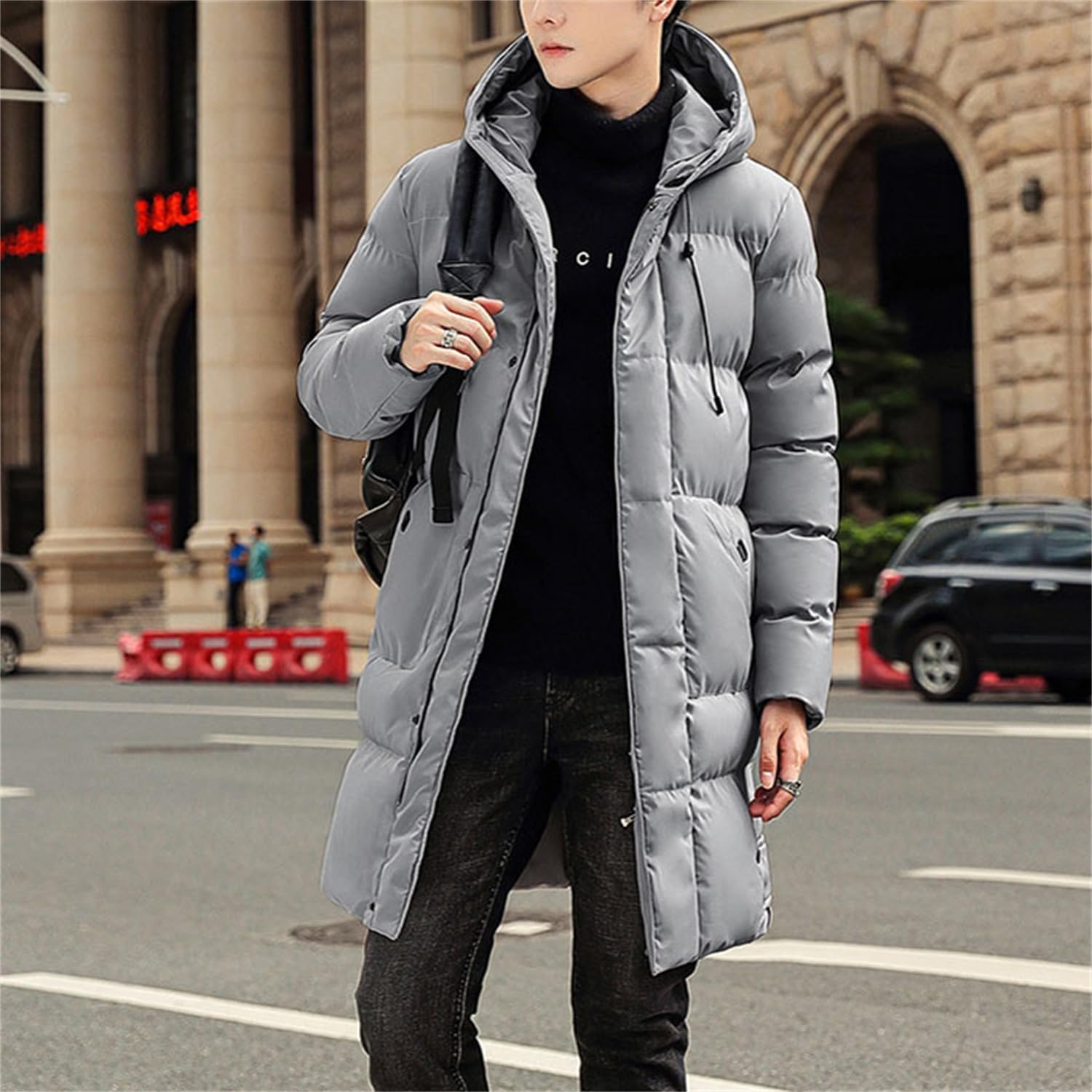 Piumino da uomo lungo giacca invernale calda giacca trapuntata con cappuccio Parka cerniera cappotto invernale ispessito giacche termiche da uomo