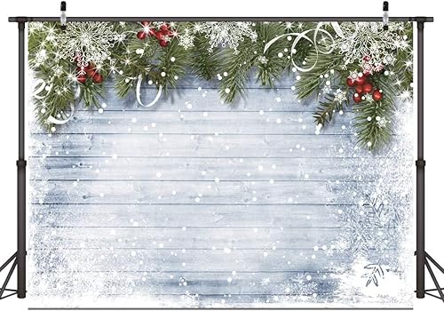 Dudaacvt Telones de fondo de fotografía de Navidad de 8 x 6 pies de pared de madera blanco nieve telón de fondo de decoración de Navidad D219
