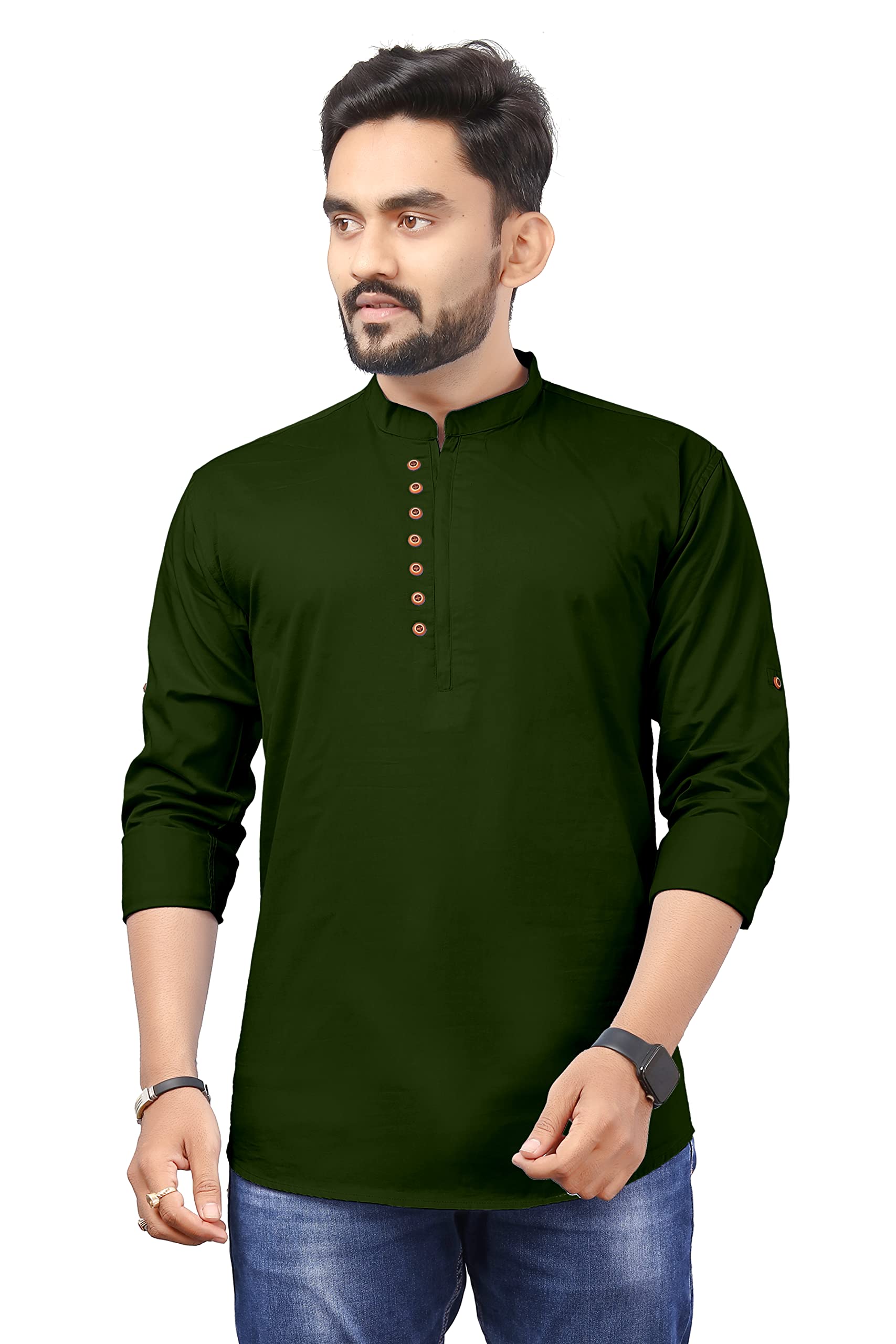 IRP Men's Pure Cotton Kurta (Medium, Dark Green)