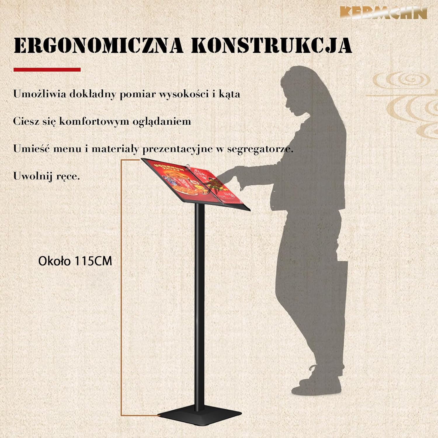 Stojak na informacje, czarny, Rozmiar panelu informacyjnego (490 x 355 mm), stojak reklamowy, stojak na plakaty, Półką na prospekty miejsce na karty menu, Do menu, informacji, broszur (czarny)