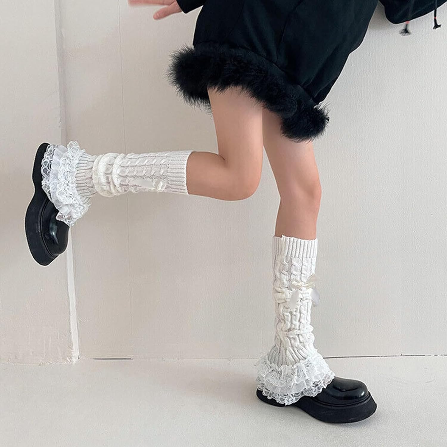 2 Pcs Lace Leg Warmers, Cute Leg Warmers Y2k, Lolita Accessories, Kawaii Cute Y2k Bow Lace Knee Socks for Lolita