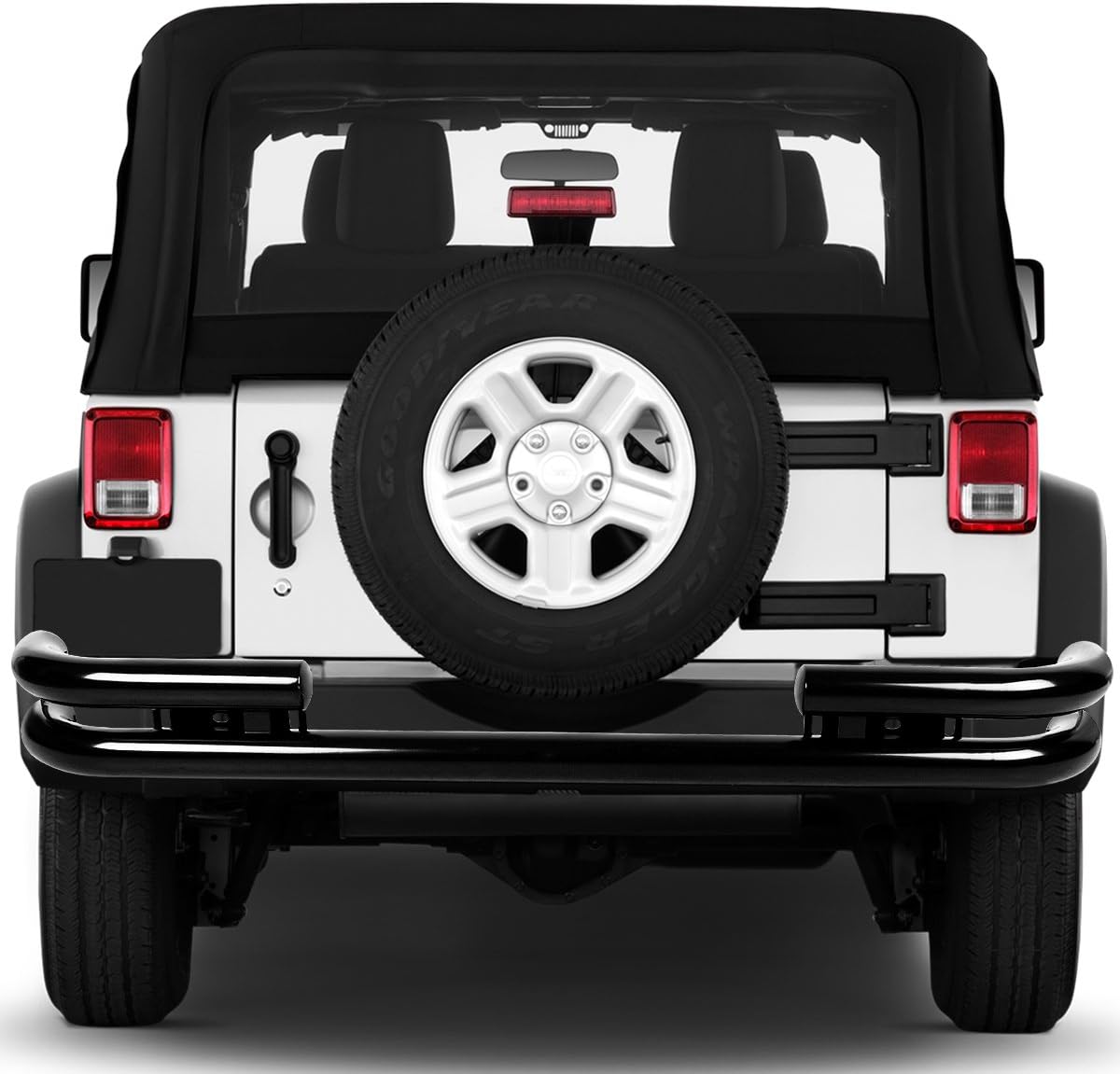 Auto Dynasty Black Stainless Steel Double Bar Rear Bumper Protector Guard Compatible with Jeep Wrangler TJ YJ 87-06
