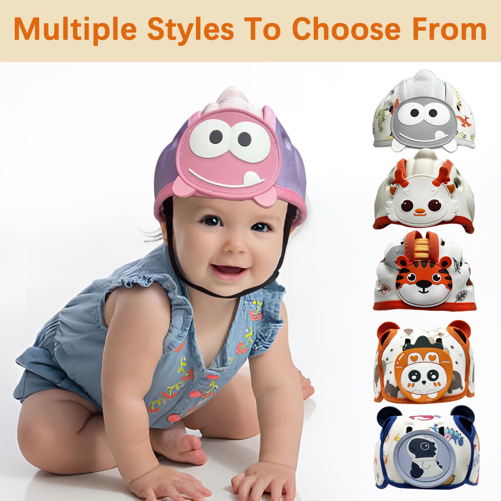 Casco de bebé para caminar gateando, casco de seguridad infantil suave, casco de bebé de 1 a 2 años para protector de cabeza anticaídas, ajustable, transpirable