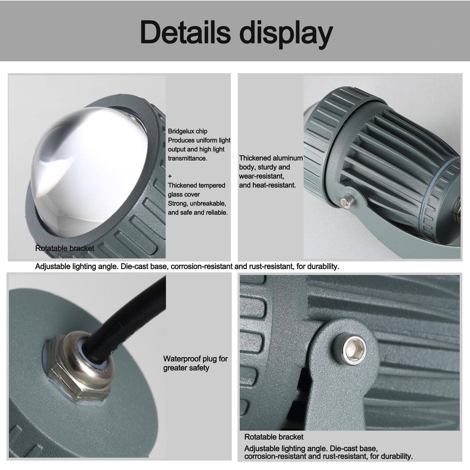 Lampa ogrodowa LED, 10 W, wodoszczelny reflektor LED – reflektor z regulowanym kątem świecenia do ścian zewnętrznych, stopień ochrony IP65, obracany na dużych odległościach, wąski stożek świetlny