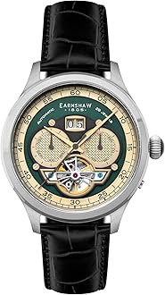 Baron Men's Watch – Automatic Open-Heart Movement, Grand Date Calendar, 43mm Stainless Steel Case, Leather Strap, 50m Water Resistant, ES-8187