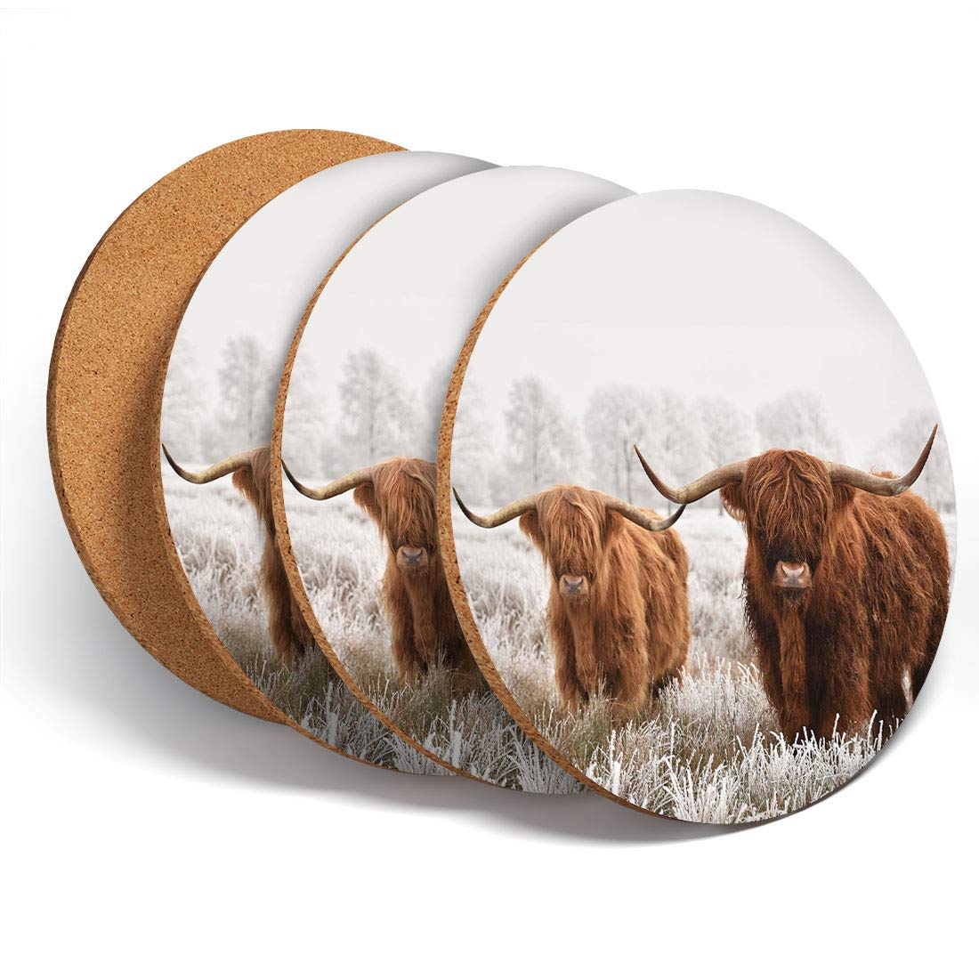 Destination Vinyl Coasters Multicolor 4 Set - Angus Wild Cows Herd - Coasters Kitchen Drinks Coaster #14591