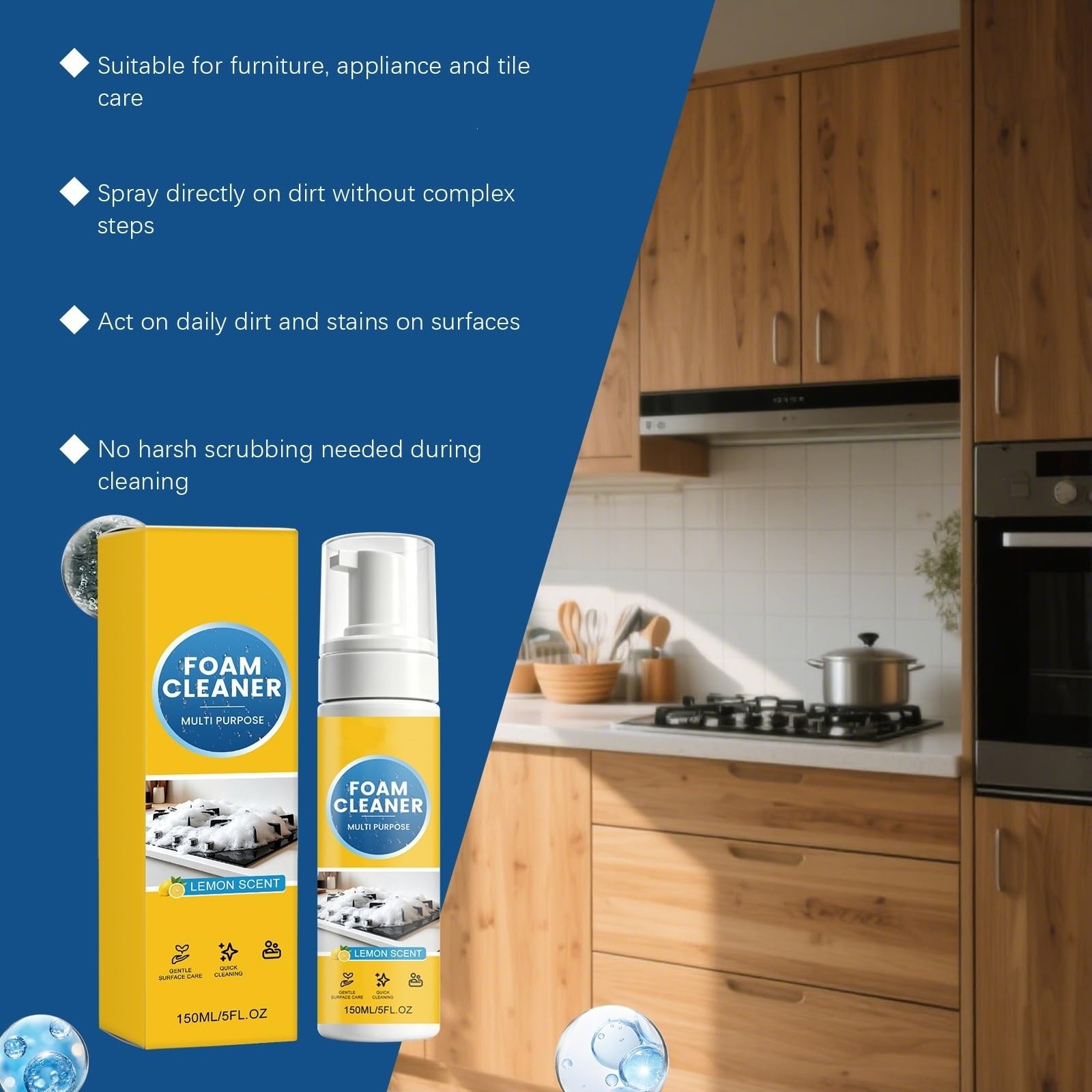 Haushalts-Mehrzweck-Schaumsprühreiniger, Tiefenreinigung No-Rinse Kitchen Foam Cleaner, Multi-Surface Foam Cleaner Spray, Allzweck-Schaumreiniger, schäumender Fettentferner in der Küche (5pcs)