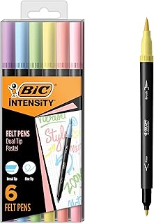 Intensity 2 in 1 Dual Tip Fineliner Pens, Fine Tip (0.7mm) and Flexible Brush (3.7mm), Assorted Pastel Colors, 6-Count Pack