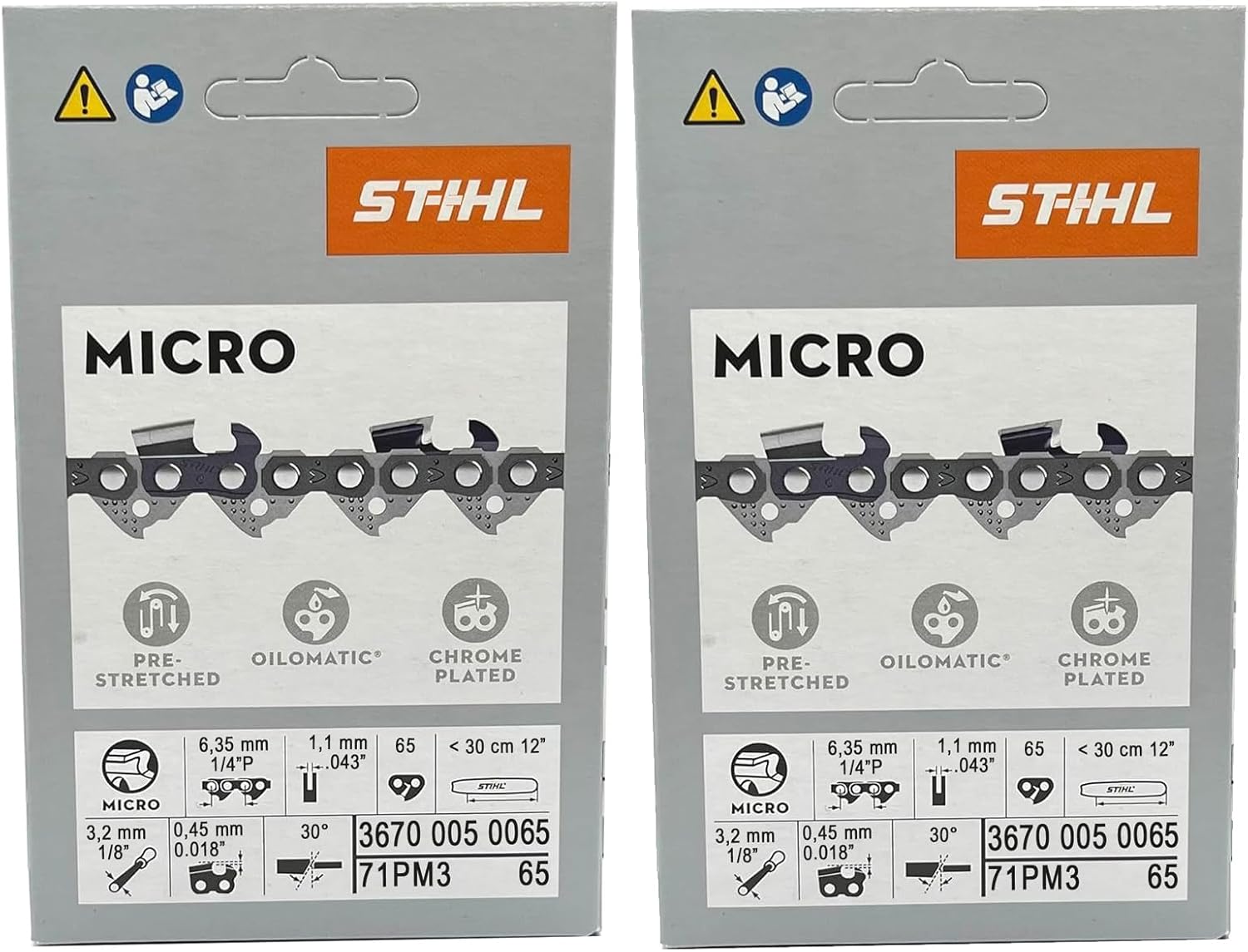 STIIHL 71PM3 65 DL 2 pcs Oilomatic PICCO Micro 3 Saw Chain, 12" Replacement for STIHL OEM 3670 005 0065