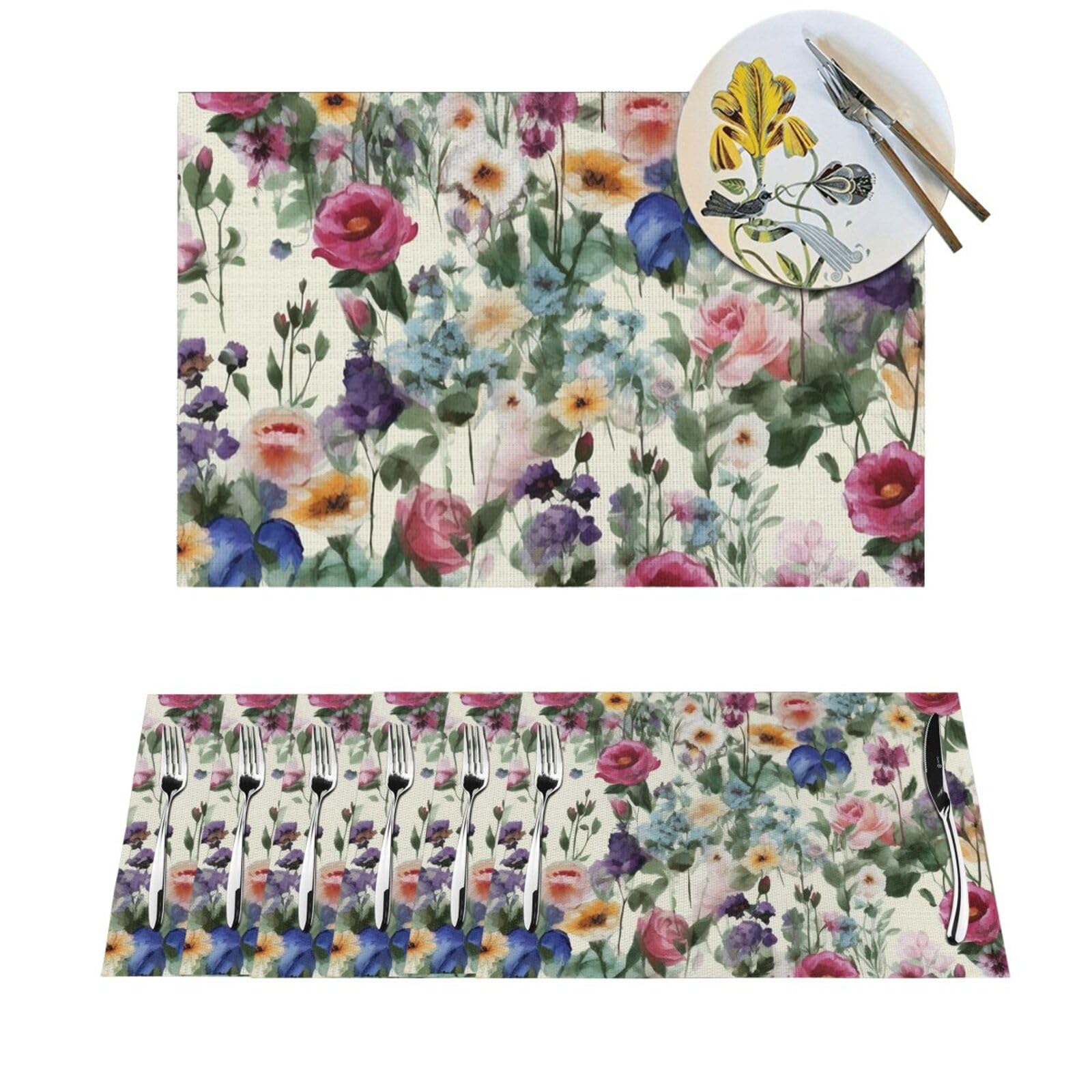 Sets de table antidérapants et lavables fleurs sauvages en PVC résistant