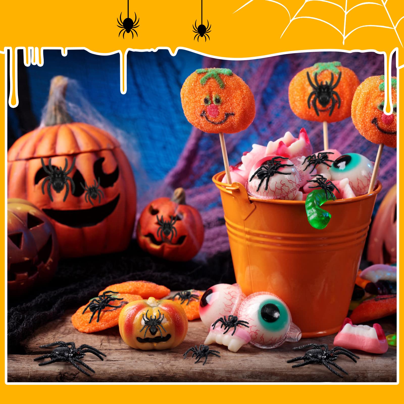 120 Stück Halloween Spinnen Deko - 3 Größen, Gruselig Realistisch