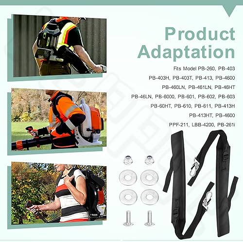 Miniatura 7 de Correas de soplador de mochila/arnés de soplador compatible con ecosopladores PB-260 PB260L PB261L PB-403 PB-403H PB413 PB-460 PB-601 sustituye a