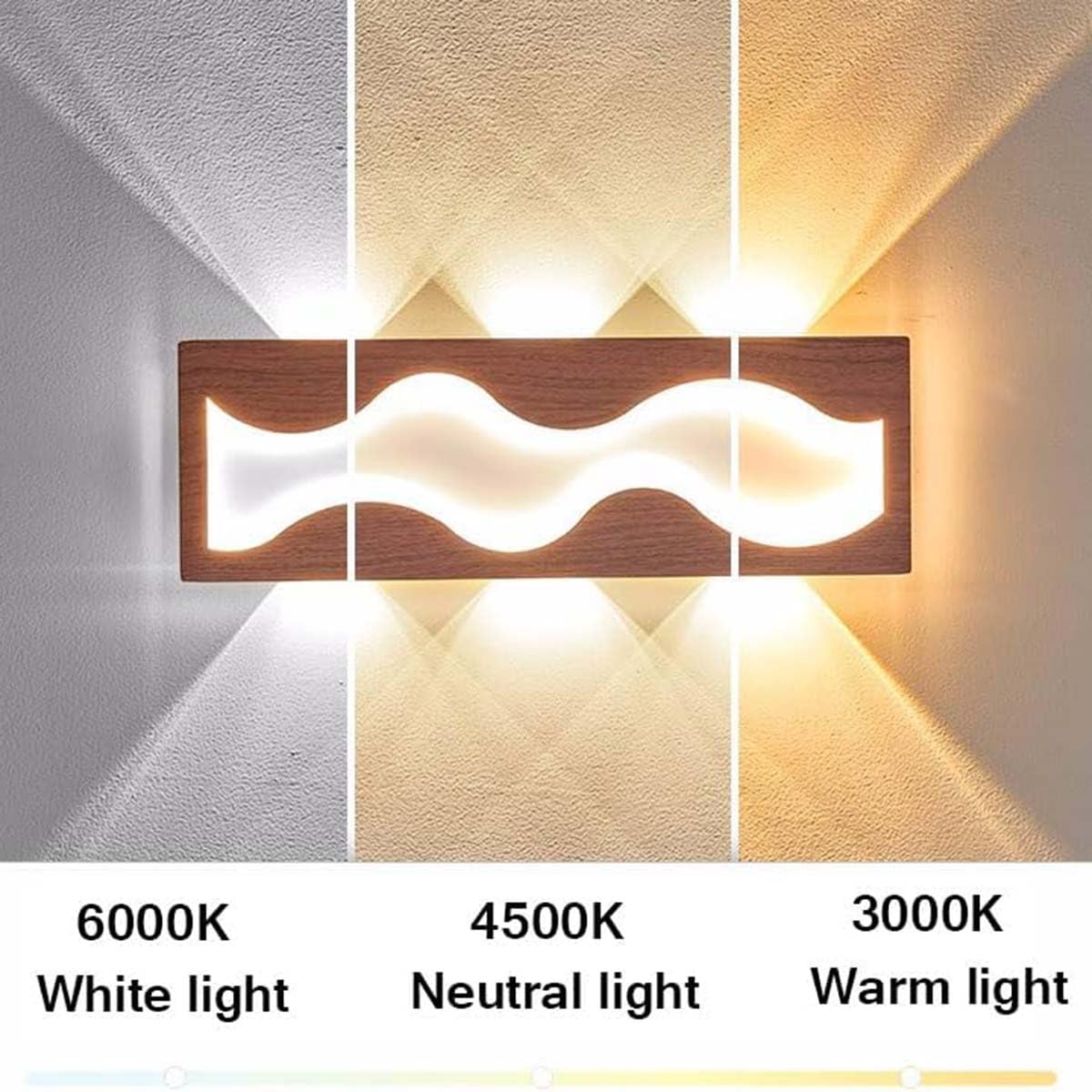 AoLa 26W LED Wandleuchte Innen Lange Wandlampe Modern Holzoptik 3 Farbtemperaturen 3000K/4000K/6000K mit Acryl Lampenschirm Wandbeleuchtung Deko Lampe für Schlafzimmer Wohnzimmer Flur