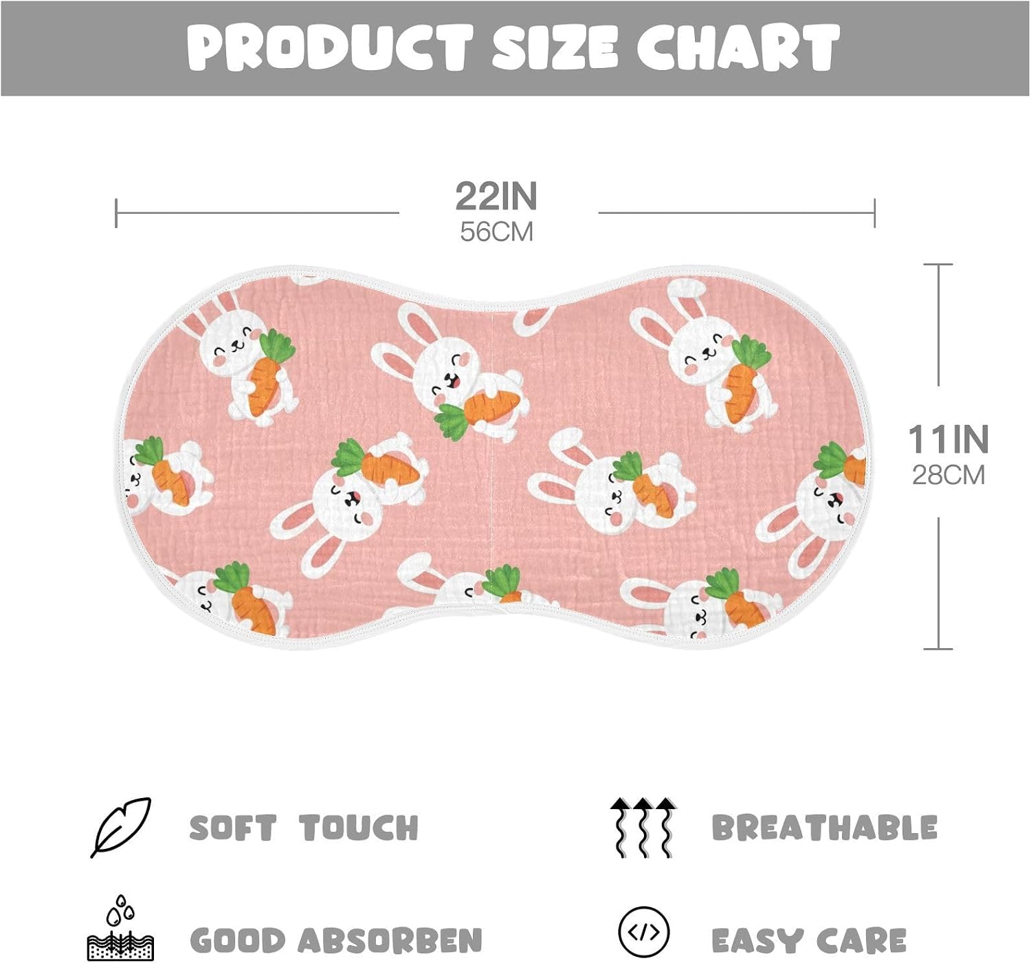 Emelivor Cartoon Rabbit Pink Print Muslin Burp Cloths for Baby Super Soft Baby Burp Cloths Set of 4 Absorbent Baby Washcloths Bibs Towel Spit Up Burping Rags for Boys Newborn Girls