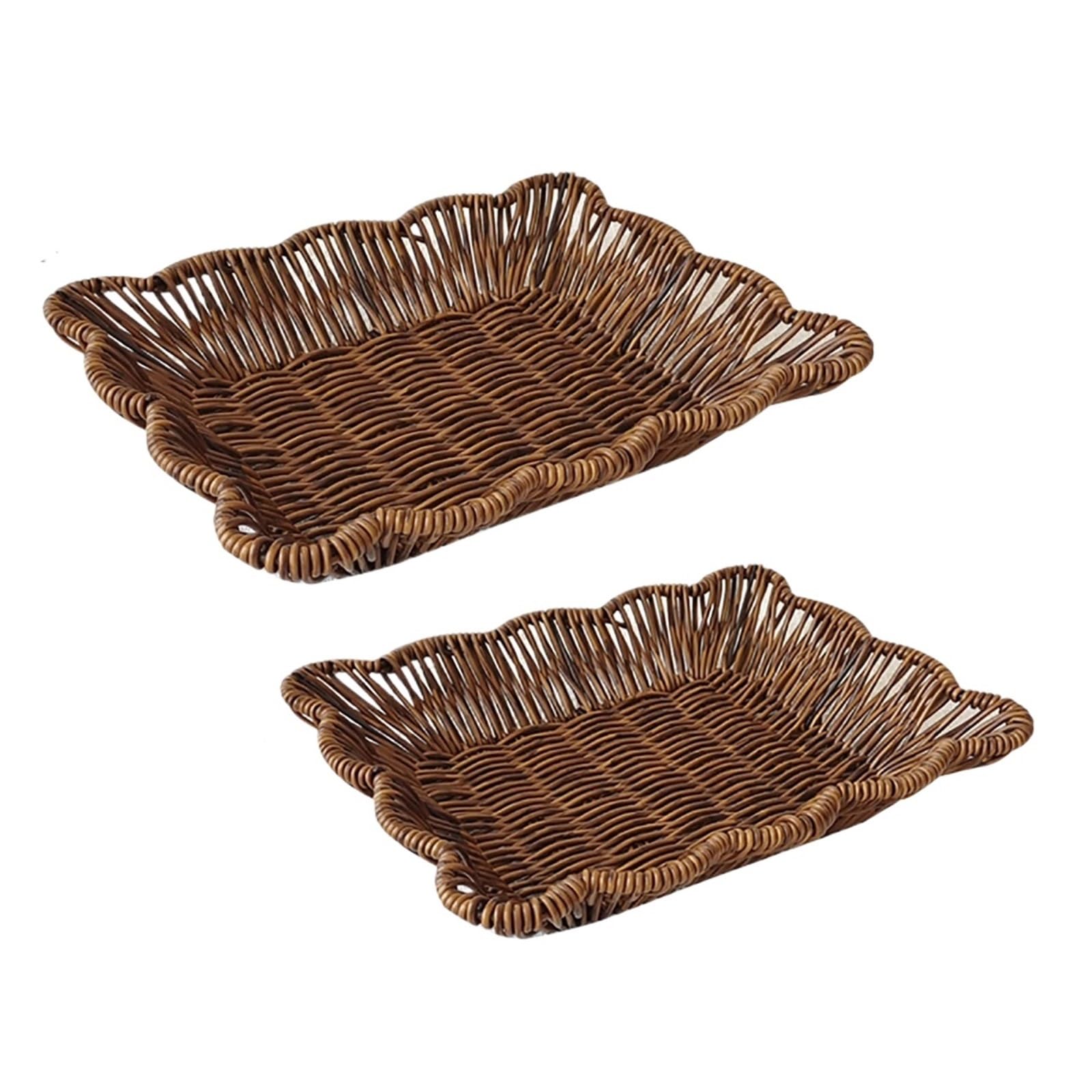 2 unids/set cesta tejida de mimbre cestas for servir pan frutas verduras restaurante mesa Display Ratt para Verduras,Frutas(B SET)