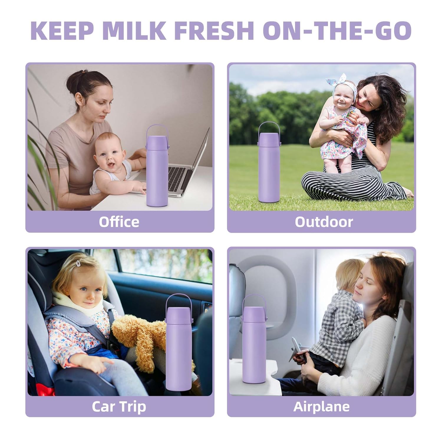 36-Hour Portable Breastmilk Storage Bottle, 20oz Vacuum Insulated Stainless Steel Breast Milk Cooler Bottle, TSA Approved Breast Milk Chiller for New Moms, Outdoor, Travel, Office - Purple - Image 6