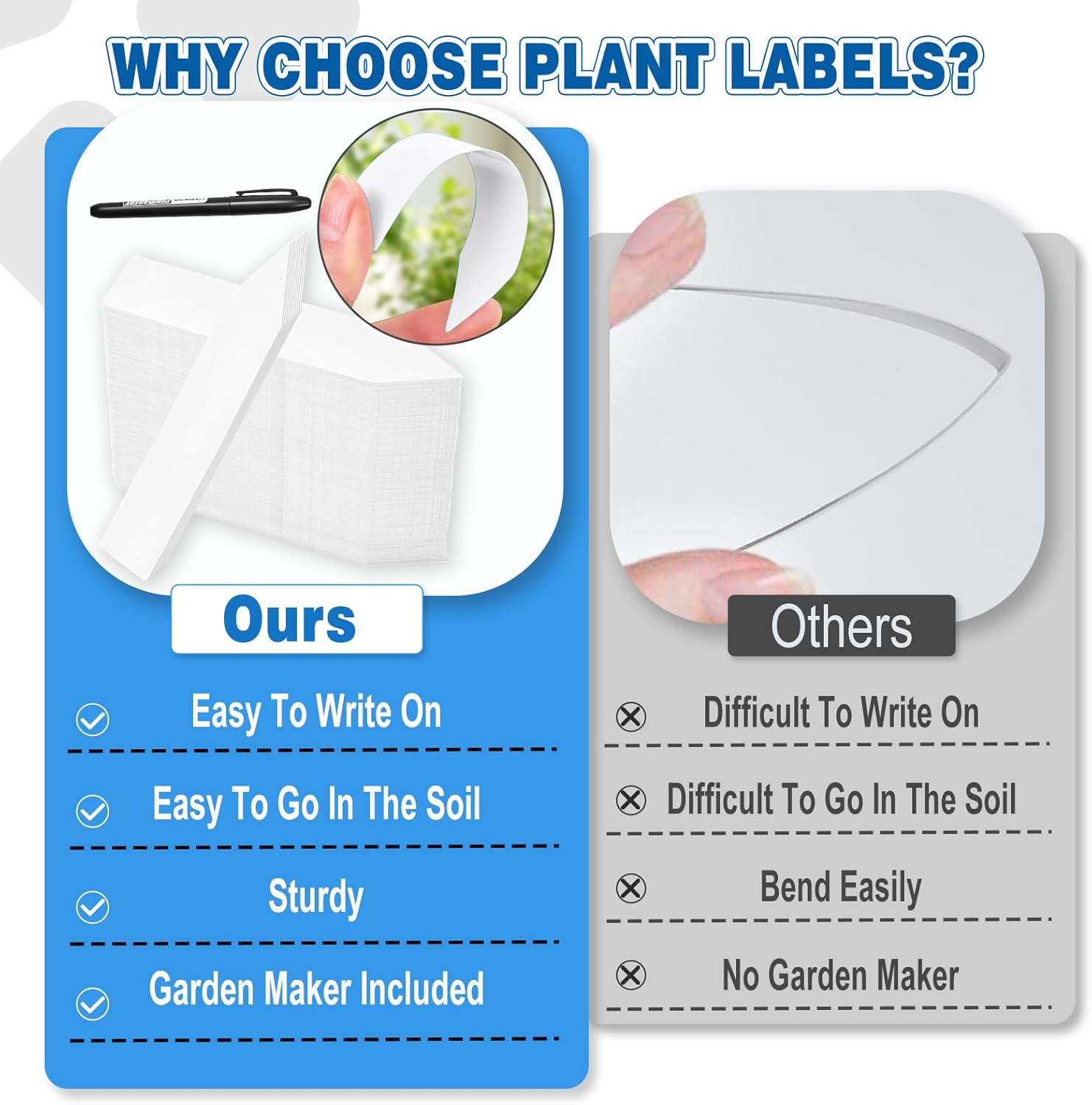Plant Labels 200 Pcs Yuanling for Seeding Plastic Waterproof Plant Name Tags Garden Labels Marker Garden Pots Stakes for Outdoor Potted Plants Belt Permanent Marking Pen (White) - Image 5