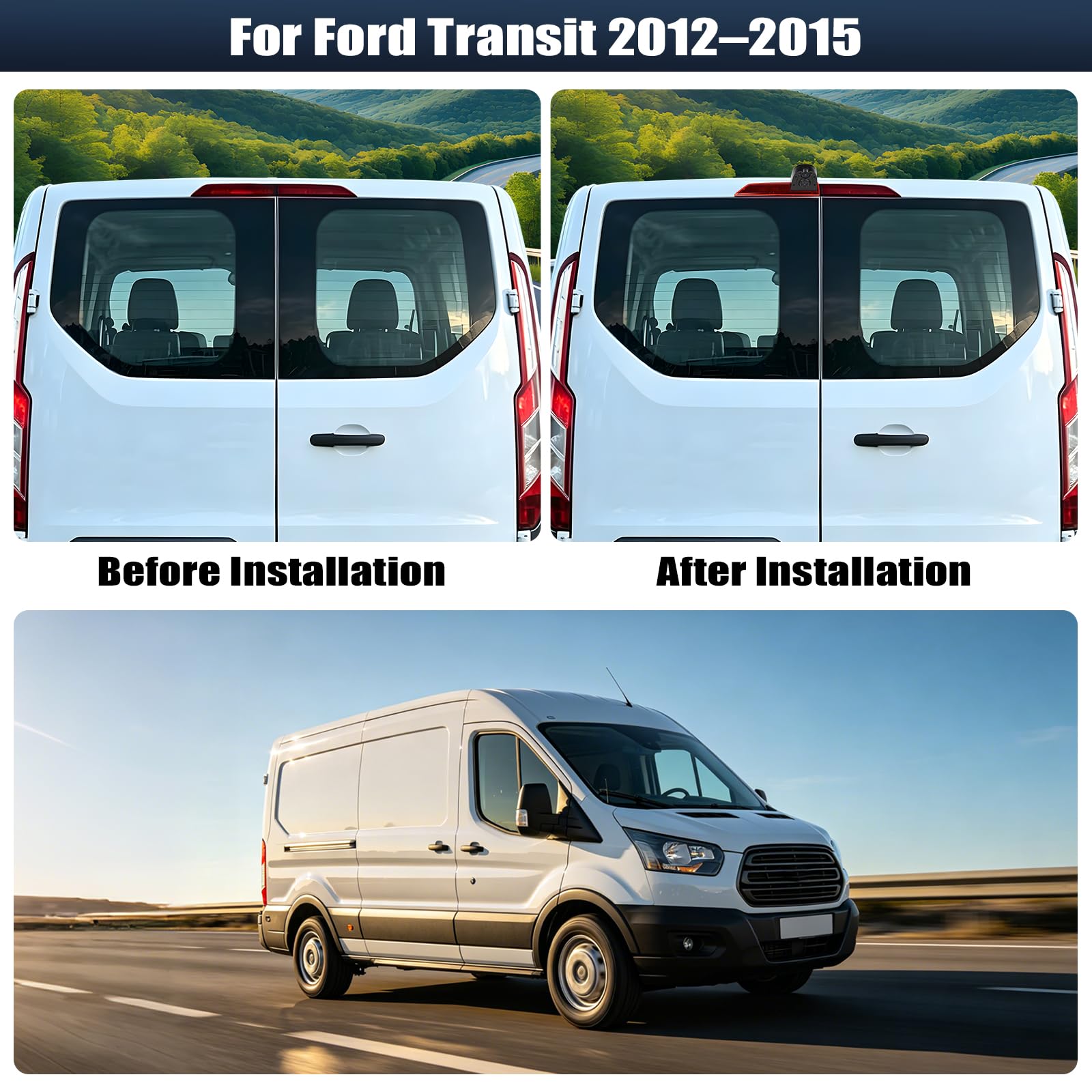 CAMECHO Visione Notturna DOPPIA Telecamera per Auto per Ford Transit 2012–2015 con HD/CVBS - IP67, Grandangolo 140°, Linee di guida per il parcheggio, Telecamera retrovisore compatibile per Transit
