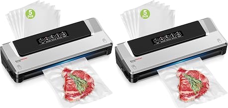 Bonsenkitchen Vacuum Sealer Machine | Compact Food Sealer for Kitchen Storage & Meal Prep | Multiple Modes​​ | External Vacuum System | 5 Bags, Silver​​ (Pack of 2)