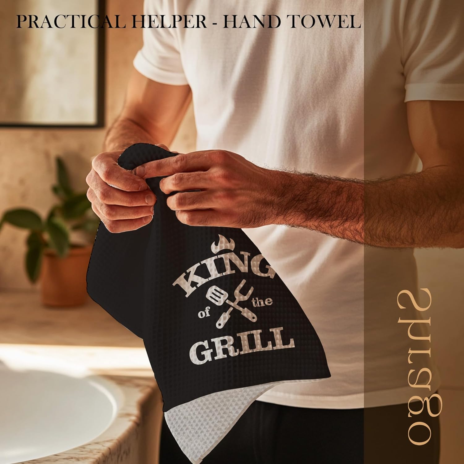 Funny Kitchen Towels, Personalized Grilling Gifts for Men, BBQ Grilling Cooking Dish Tea Towels for Kitchen, King of The Grill Decorative Hand Towel, 16x24 Inch - Image 3